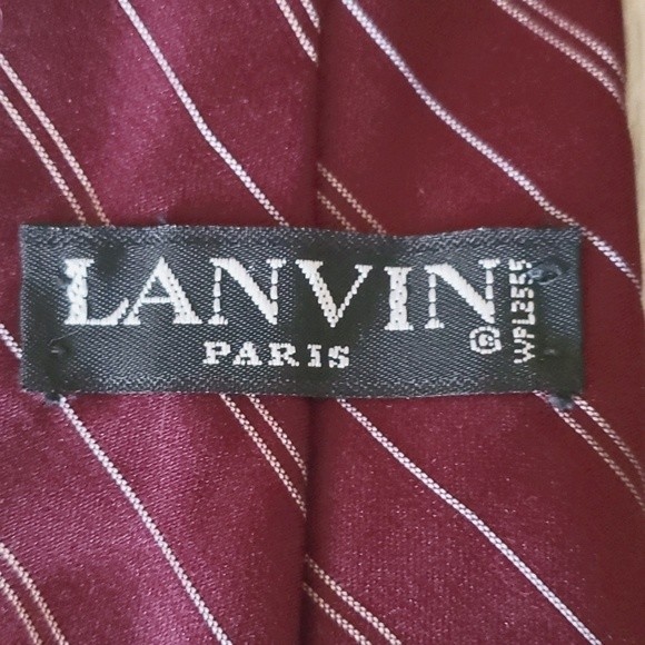 EUC Lanvin Paris Mens Neck Tie Lined Diagonal Stripes Logo Dark Red Maroon Suit - Picture 3 of 8